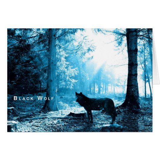 Black Wolf Alone in the Forest Cards (Front Horizontal)