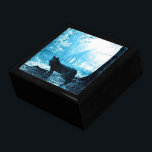 Black Wolf Alone in the Forest Jewelry Box<br><div class="desc">Black wolf standing alone in the shadows of a dark forest. The nature scene is backlit with a bright sun beaming icy blue lighting through the trees.</div>