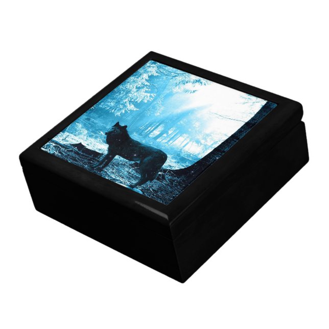 Black Wolf Alone in the Forest Jewelry Box (Side)