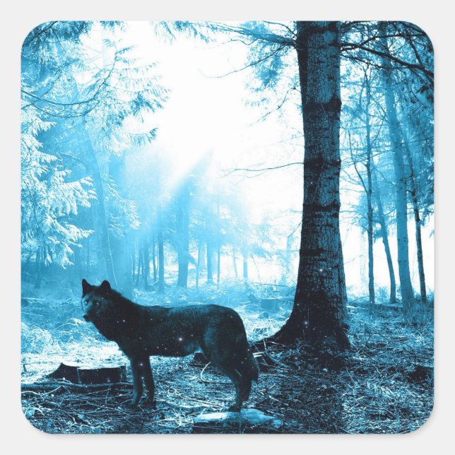Black Wolf Alone in the Forest Square Sticker (Front)