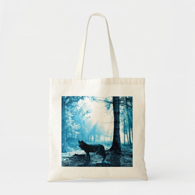 Black Wolf Alone in the Forest Tote Bag (Front)