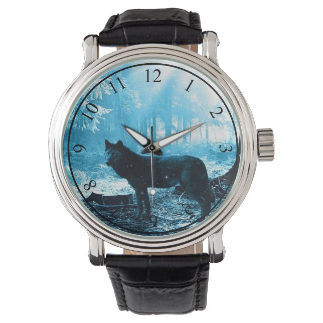 Black Wolf Alone in the Forest Watch (Front)