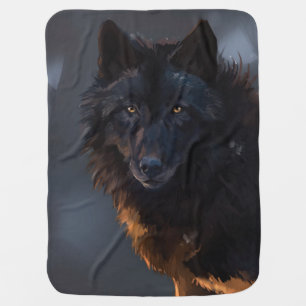 black wolf baby blanket