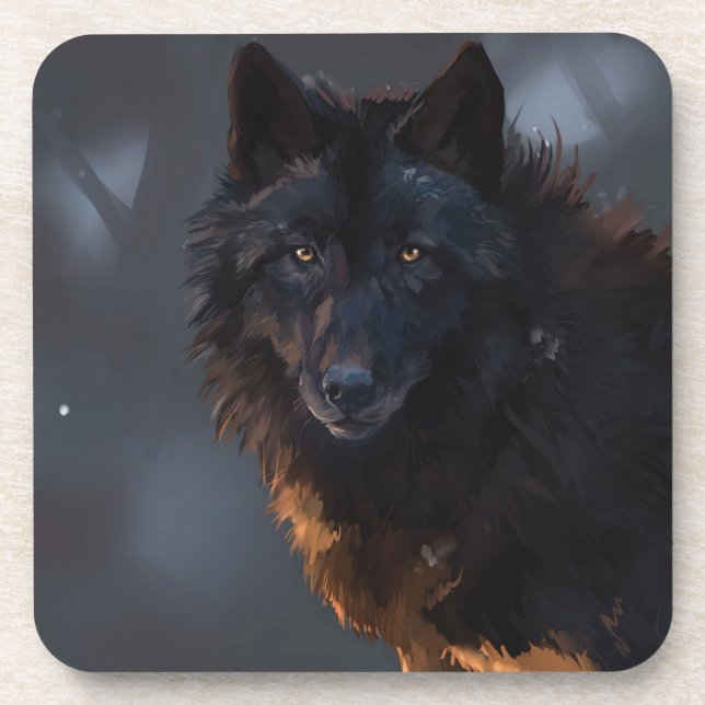 Black Wolf Beverage Coaster (Front)
