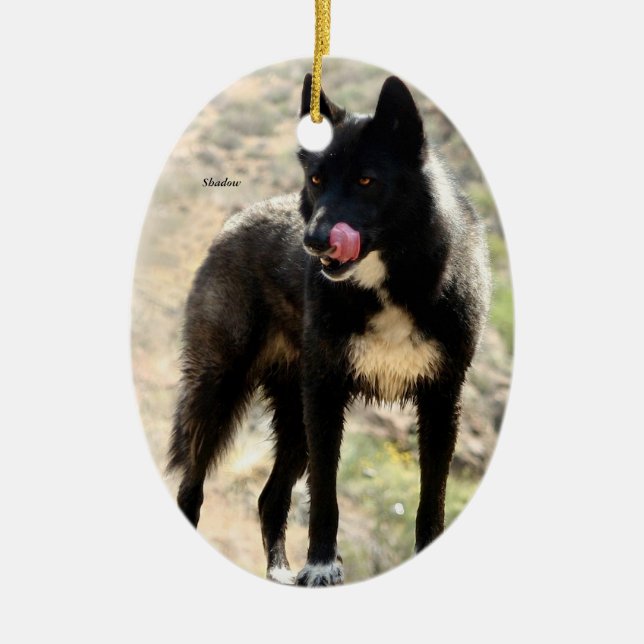 Black Wolf Christmas Tree Ornament (Front)