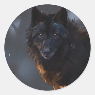 black wolf classic round sticker
