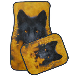Black Wolf Dog German Shepherd  Car Floor Mat