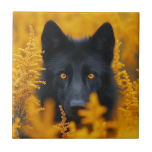 Black Wolf Dog German Shepherd  Ceramic Tile