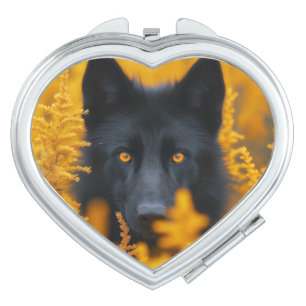 Black Wolf Dog German Shepherd  Compact Mirror