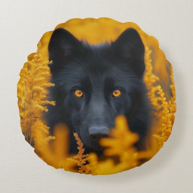 Black Wolf Dog German Shepherd  Round Pillow (Front)