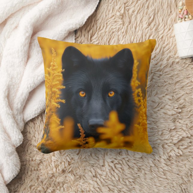 Black Wolf Dog German Shepherd  Throw Pillow (Blanket)