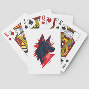Black Wolf Dog with Red Accents Poker Cards