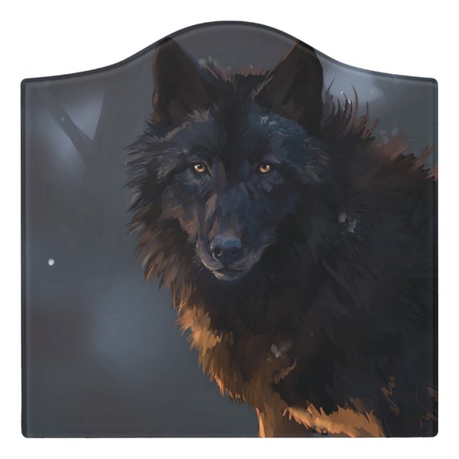 Black wolf door sign (Large Crest Front)