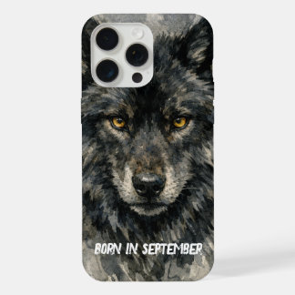 Black Wolf Face – February Birth Month Watercolor  iPhone 15 Pro Max Case