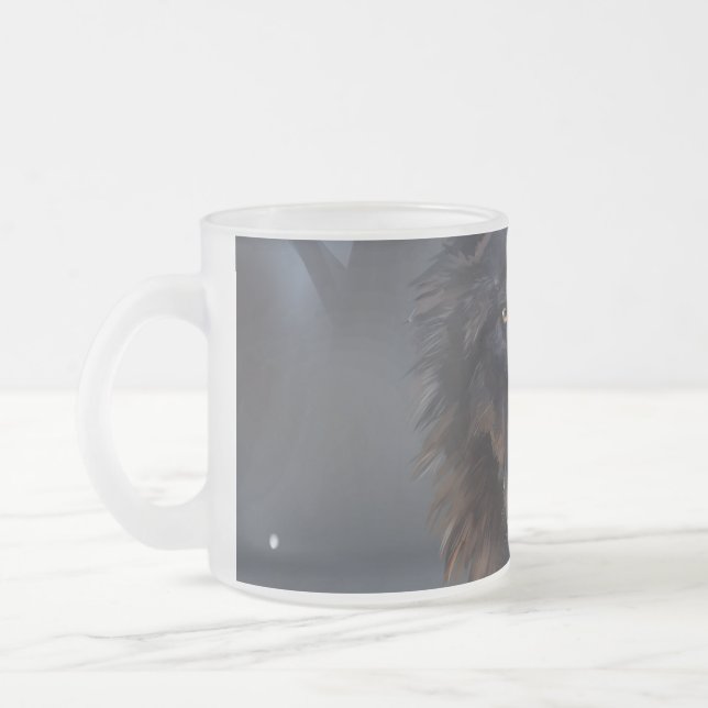 Black wolf frosted glass coffee mug (Left)