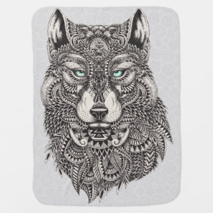 Black Wolf Green Eyes Abstract Illustration Stroller Blanket