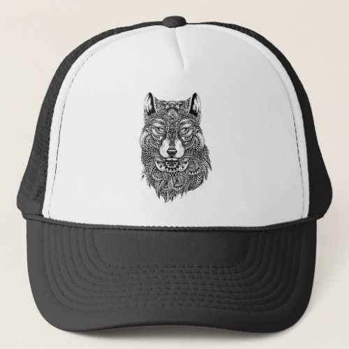 Black Wolf Head Illustration Trucker Hat