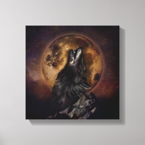 Black Wolf Howling Canvas Print