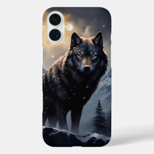 Black Wolf in Snowy Mountains iPhone 16 Plus Case