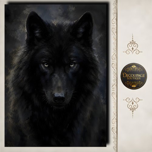 Black Wolf Intense Gaze Decoupage Tissue Paper