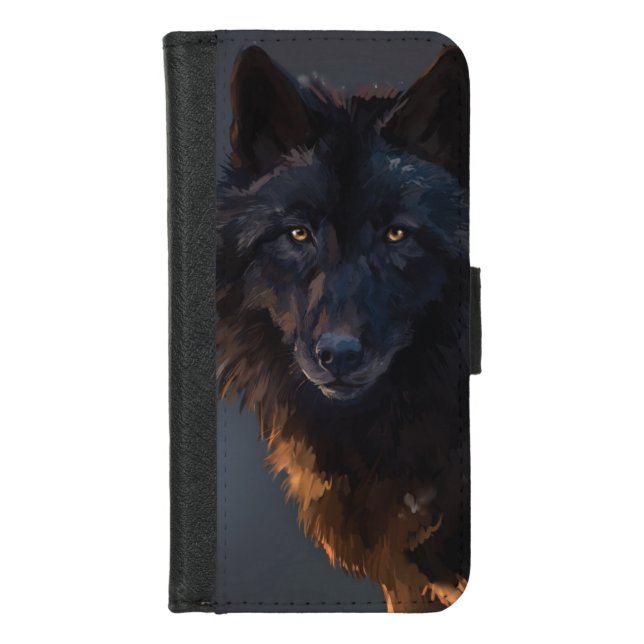 Black wolf iPhone wallet case (Front)