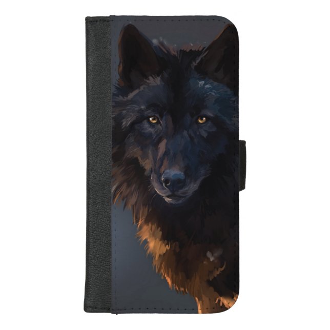 Black wolf iPhone wallet case (Front)