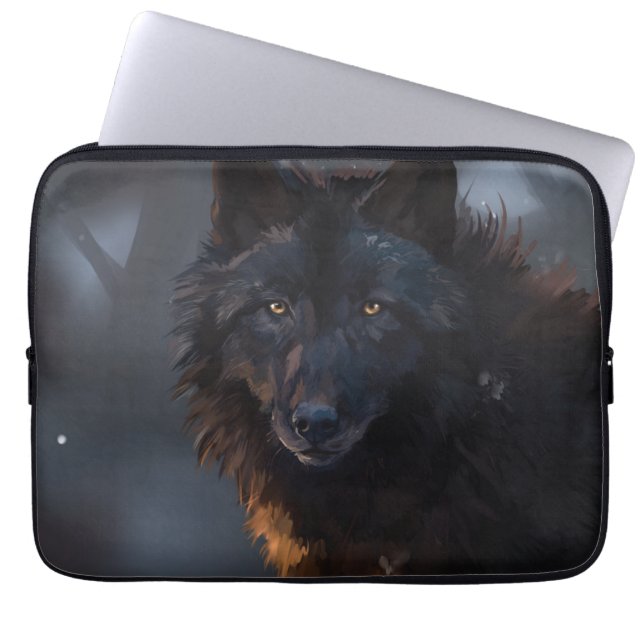 Black wolf laptop sleeve (Front)