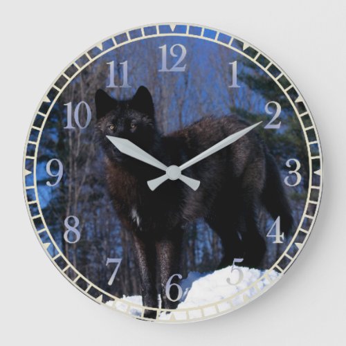 Black Wolf Large Clock