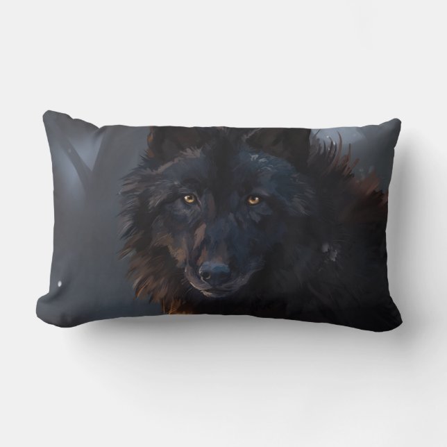 black wolf lumbar pillow (Front)