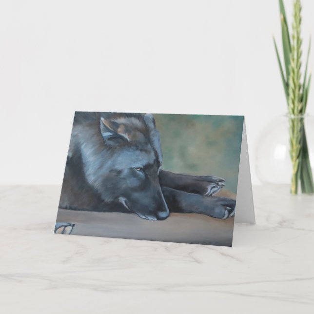 Black Wolf Lying Art Greeting Card (Front)