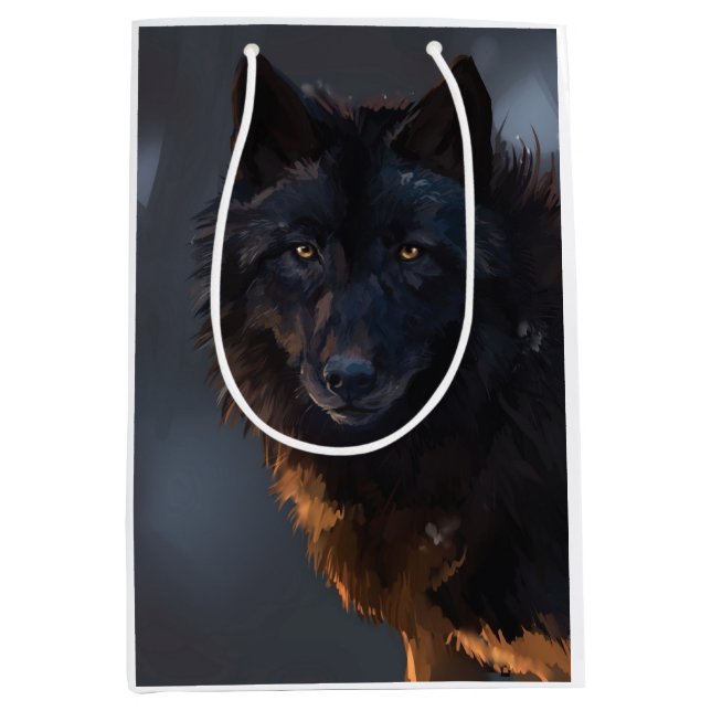 Black wolf medium gift bag (Front)