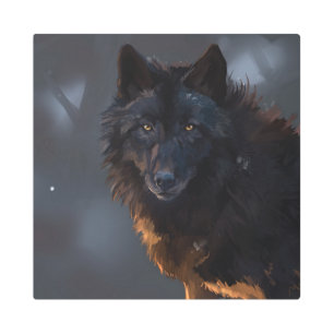 Black wolf metal print