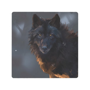 Black wolf metal print