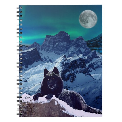 Black Wolf Moon  Goth Spiral Notebook