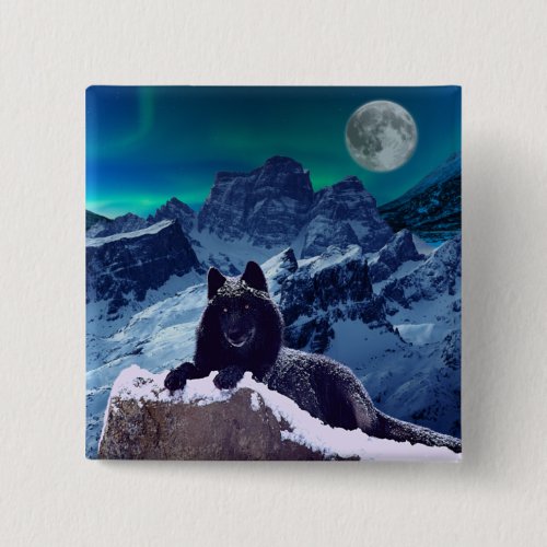 Black Wolf Moon  Gothic Button