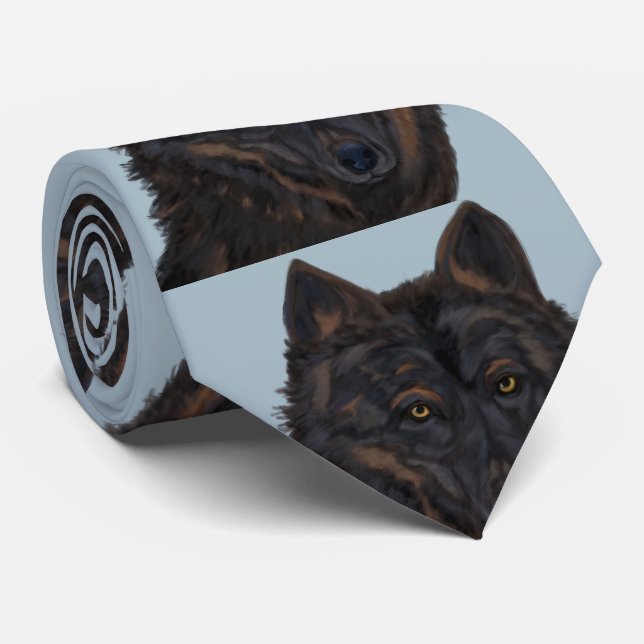 Black Wolf Neck Tie (Rolled)