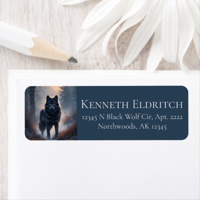 Black Wolf North Woodland Snowy Forest Label (Insitu)