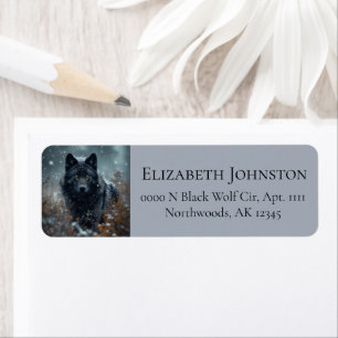 Black Wolf Northern Winter Woodland Snowy Forest Label