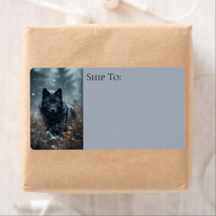 Black Wolf Northern Winter Woodland Snowy Forest Label