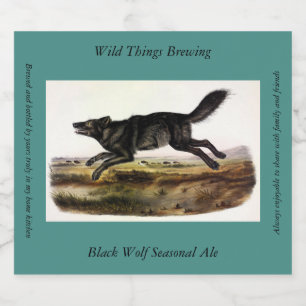 Black Wolf, or Black American Wolf (Canis Lupus) Beer Bottle Label