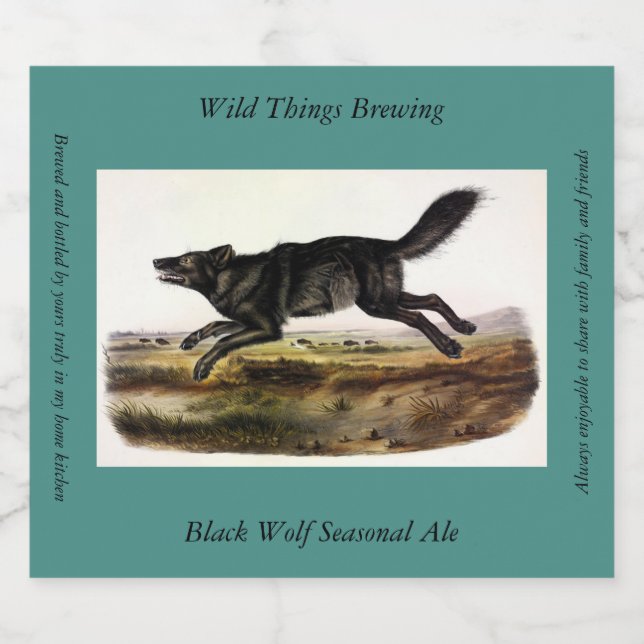 Black Wolf, or Black American Wolf (Canis Lupus) Beer Bottle Label (Single Label)