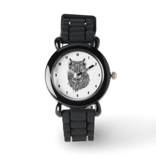 Black Wolf Ornate Illustration Watch