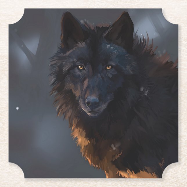 Black Wolf Paper Coaster (Front)