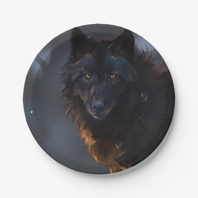 Black wolf paper plates (Front)