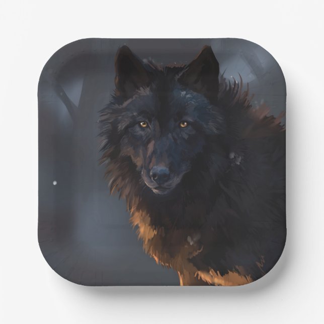 Black wolf paper plates (Front)