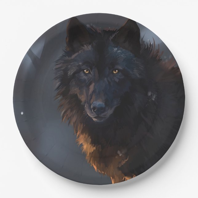 Black wolf paper plates (Front)