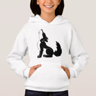 Black Wolf Pup Howling Hoodie