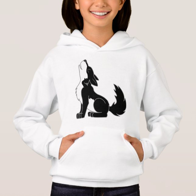 Black Wolf Pup Howling Hoodie (Front)