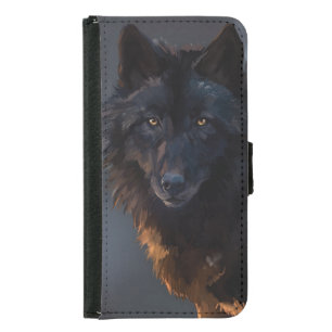 Black wolf samsung galaxy s5 wallet case