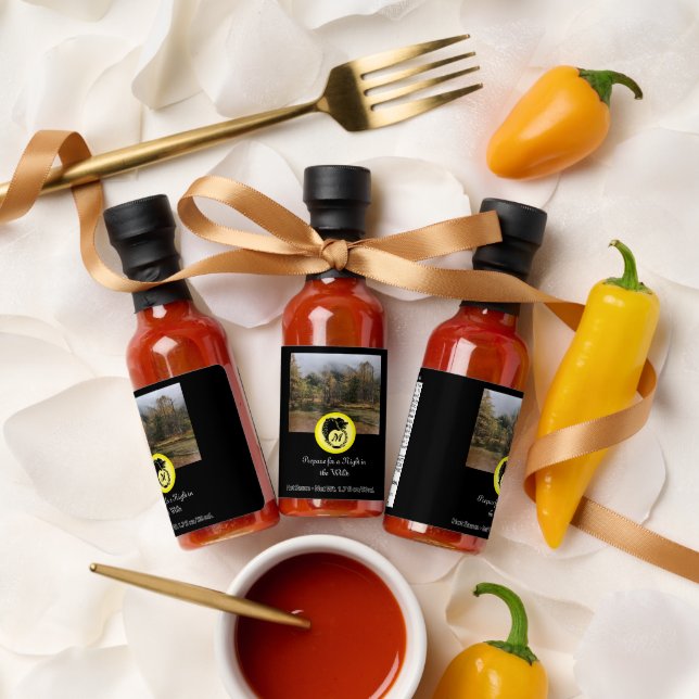 Black Wolf Silhouette Laurel Monogram Photo Hot Sauces (Wedding)